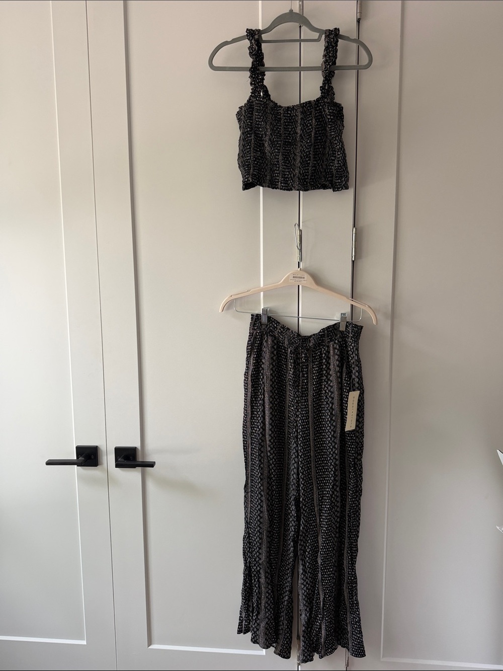 Textured Smocked Tank Top in Black and White with Matching Pants